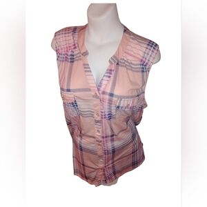 New York Laundry Pink and Purple Plaid Sleeveless Shirt